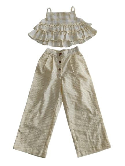 Pastel Yellow Check Girls Ariana Top and Pant Set