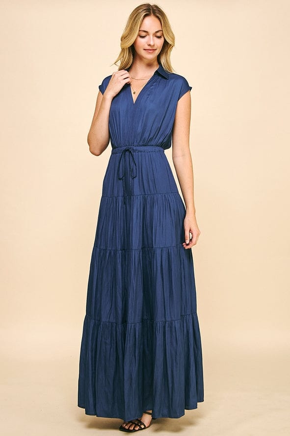 Pinch Pinch Sleeveless Tiered Maxi Dress in Dusty Navy - Little Miss Muffin Children & Home