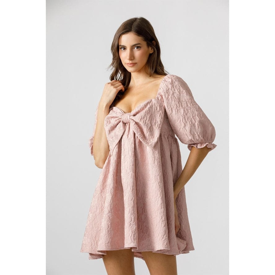 Storia Babydoll Swing Mini Dress with Bow Detail Pink Rose / M Storia Babydoll Swing Mini Dress with Bow Detail Pink Rose / M