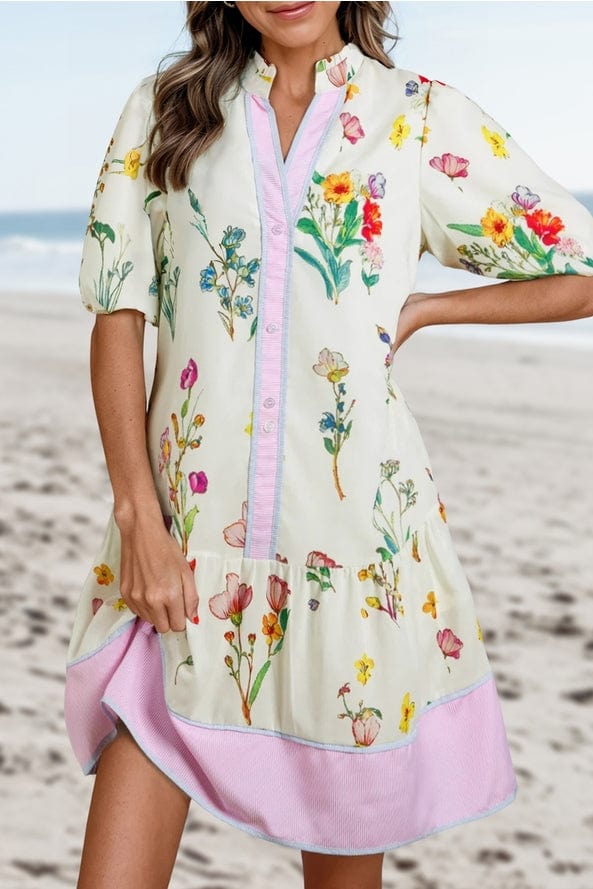 Aapparella Boho Striped Floral Print Short Sleeve Mini Dress - Little Miss Muffin Children & Home