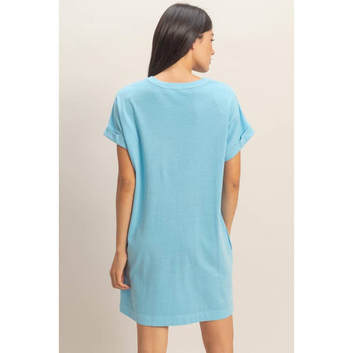 Double Zero Short Sleeve T-Shirt Dress with Side Pockets in Blue - Little Miss Muffin Children & Home