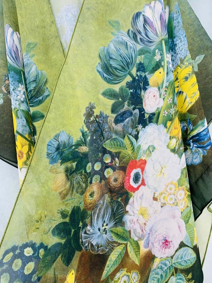 Green-Multi Oil Painting Kimono