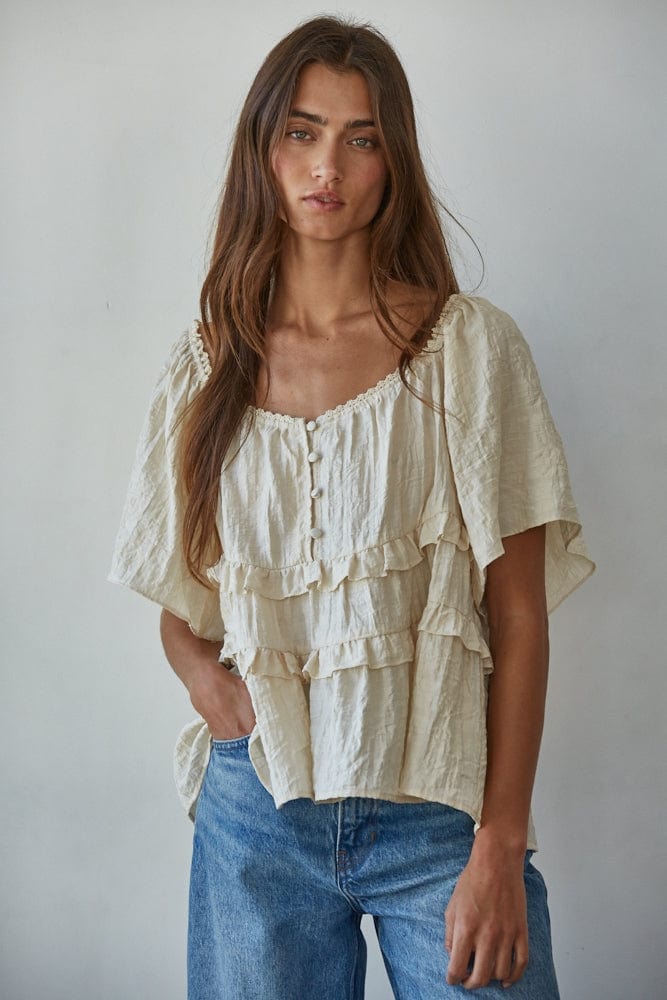 By Together Woven Rayon Tencel V-Neck Short Cap Sleeve Blouse - Little Miss Muffin Children & Home