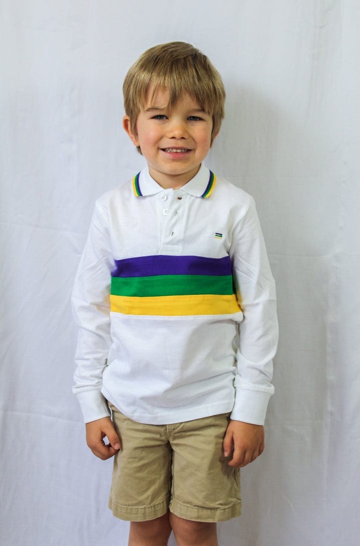 Mardi Gras Creations Mardi Gras Creations White Chest Stripe Youth Long Sleeve Shirt - Little Miss Muffin Children & Home