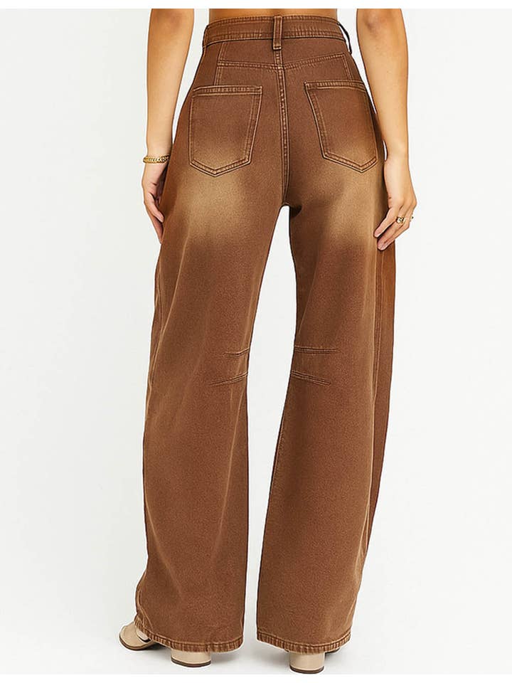 Chestnut Ladies Mid Rise Wide Leg Barrel Jeans