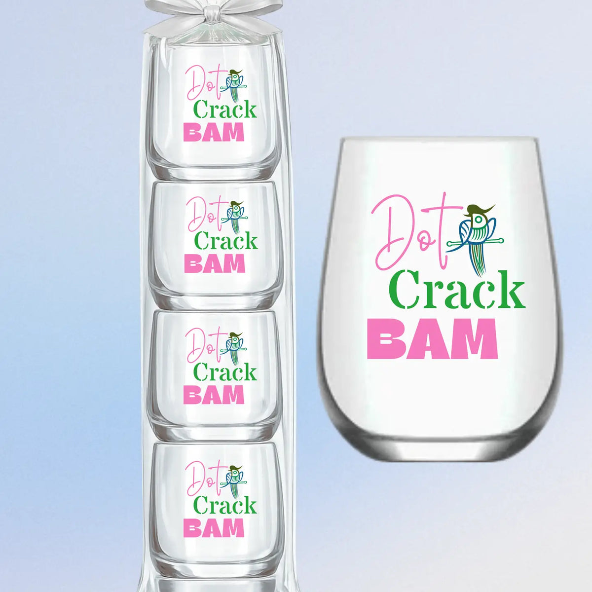 Mahjong Stemless "Dot Crack Bam" with Bird 4ct Set Unbreakable Wine Glasses