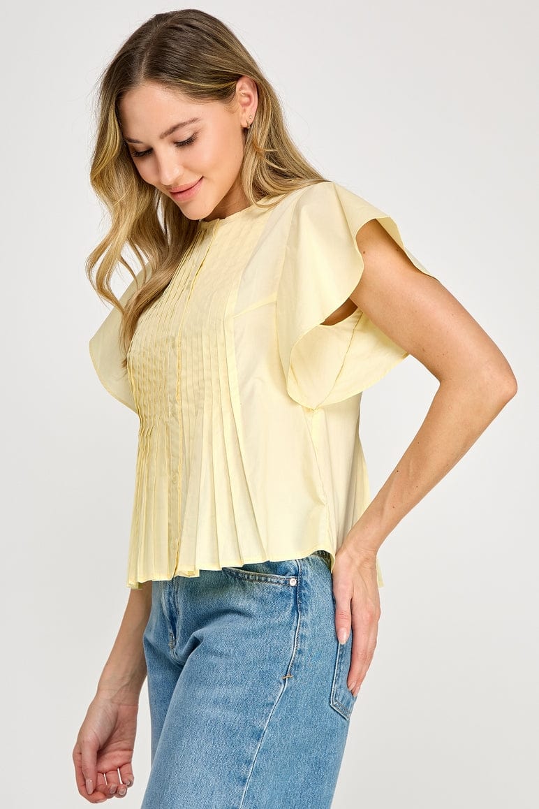 Ellison Ellison Flutter Sleeve Pintuck Pleated Front Top - Little Miss Muffin Children & Home