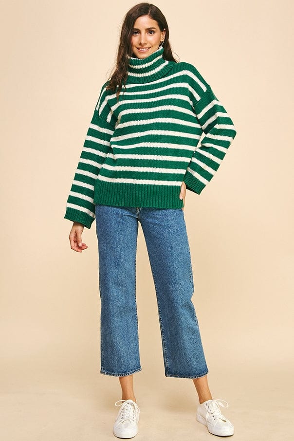 Pinch Pinch Oversized Striped Turtle Neck Sweater in Green - Little Miss Muffin Children & Home