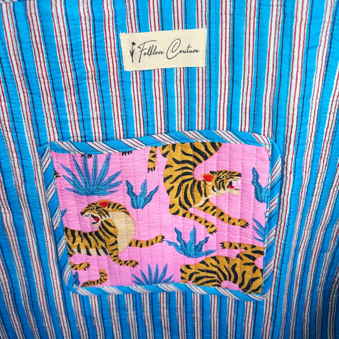 Folklore Couture Light Pink Blue Tiger Print Large Quilted Travel Tote Bag - Little Miss Muffin Children & Home