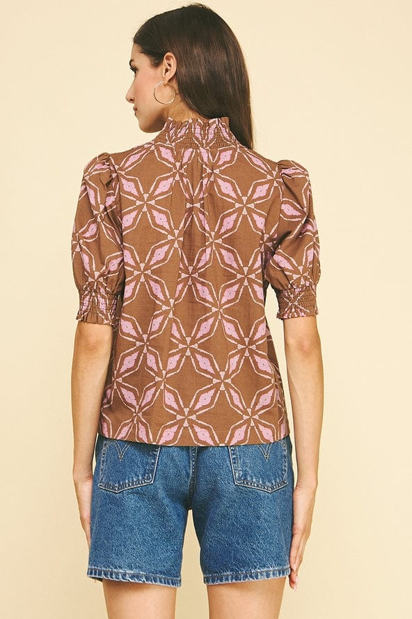 Pinch Cocoa & Pink Geometric Print Blouse - Little Miss Muffin Children & Home