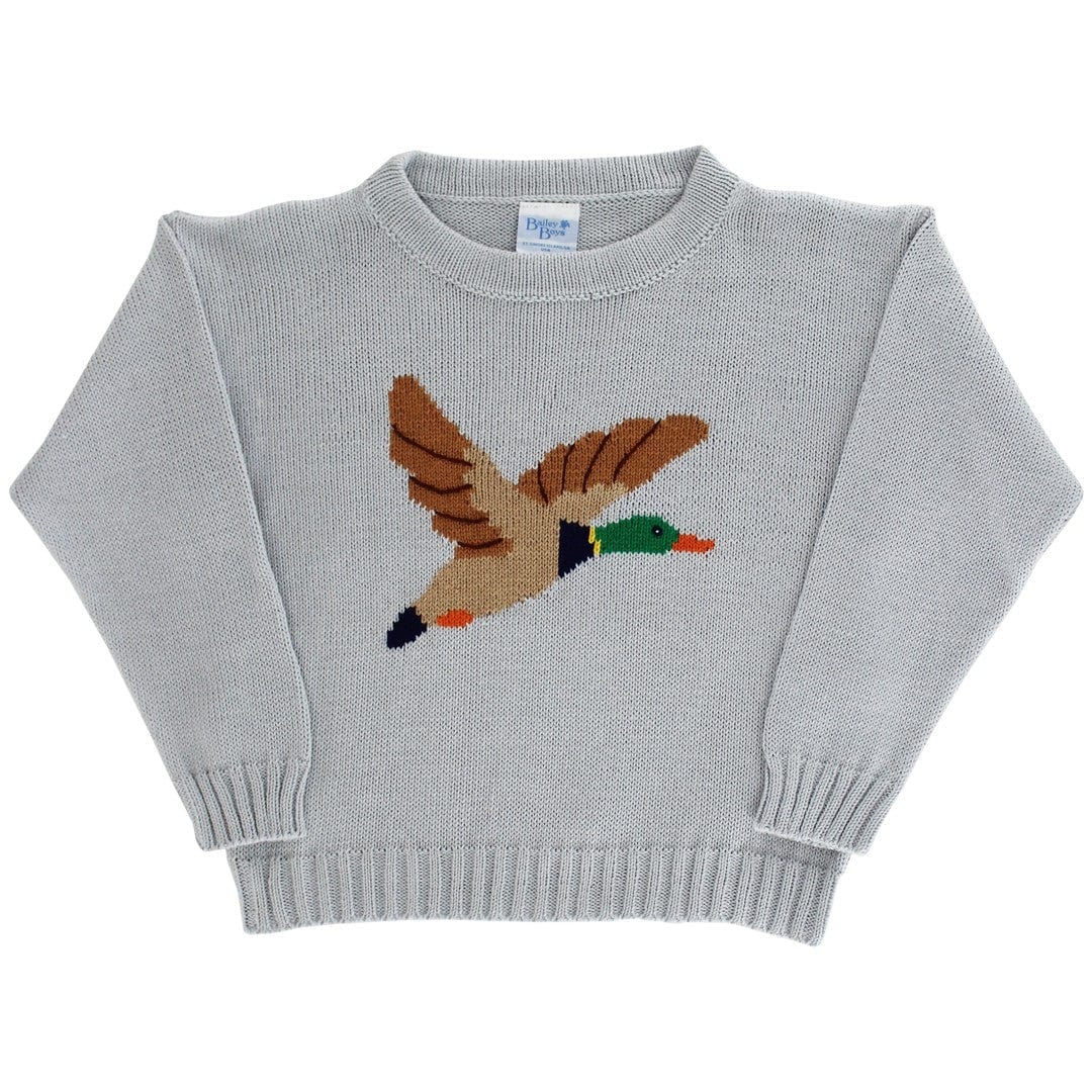 Bailey Boys Crew Neck Duck Sweater in Grey - Little Miss Muffin Children & Home