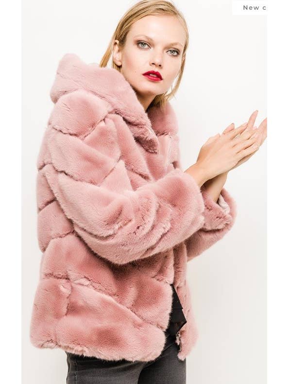 pink faux fur hooded jacket