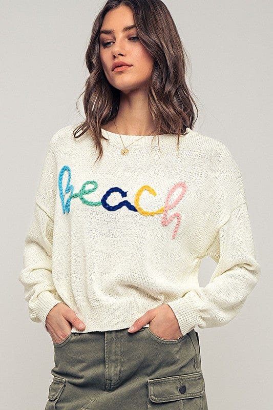 Urban Daizy Urban Daizy Beach Embroidered Crochet Knit Sweater in Ivory - Little Miss Muffin Children & Home
