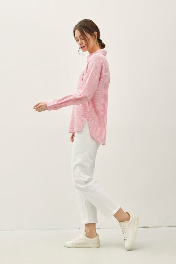 Be Cool Be Cool Pinstripe Button Up Shirt in Coral - Little Miss Muffin Children & Home