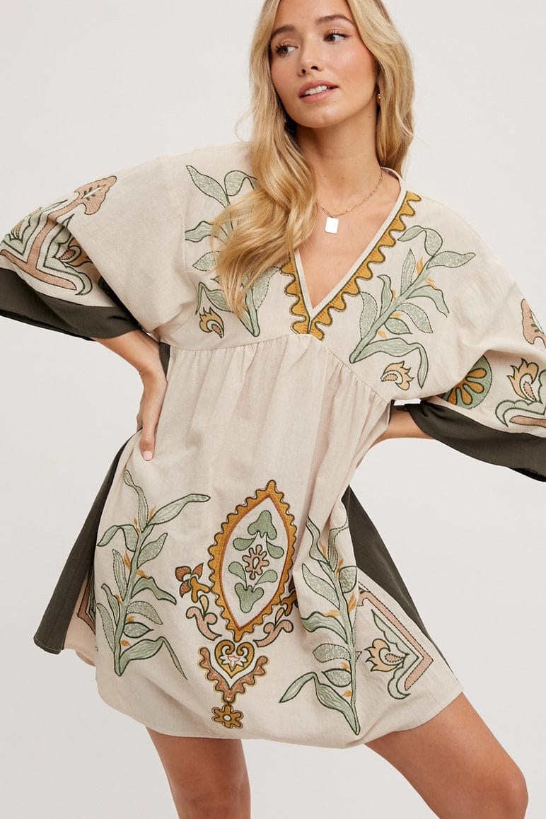 Bluivy Bluivy Boho Embroidered Babydoll Dress, Sage - Little Miss Muffin Children & Home