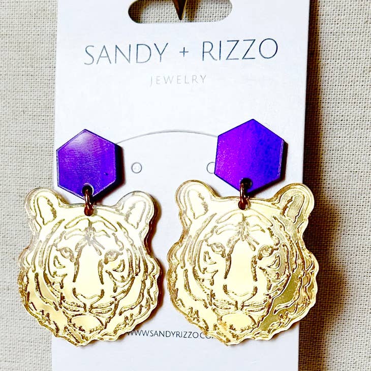 Sandy + Rizzo Sandy + Rizzo Gold Mirrored Tiger Earrings - Little Miss Muffin Children & Home