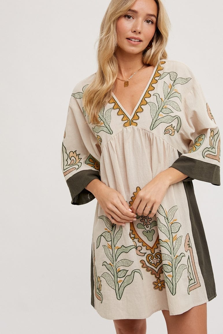 Bluivy Bluivy Boho Embroidered Babydoll Dress, Sage - Little Miss Muffin Children & Home