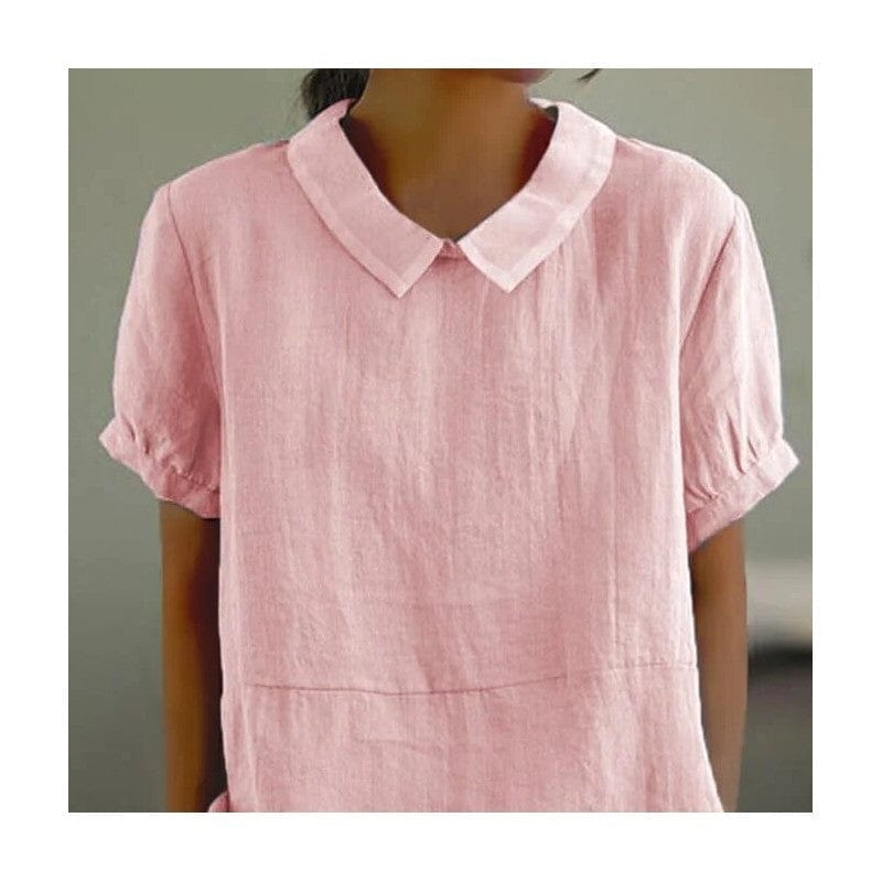 FurDecoration Loose Fit Peter Pan Collar Candy Pink Linen Shirt - Little Miss Muffin Children & Home