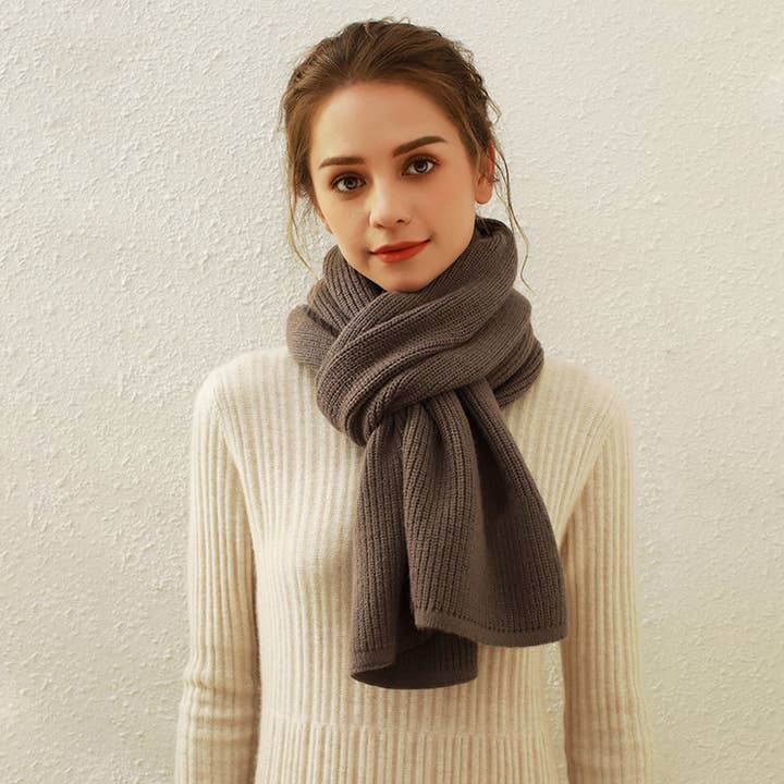 Brown Solid Knit Faux Cashmere Scarf