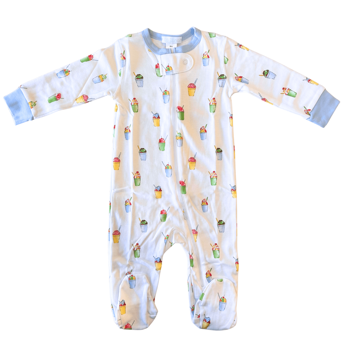 Snowball Cup Footie PJs with Blue Trim