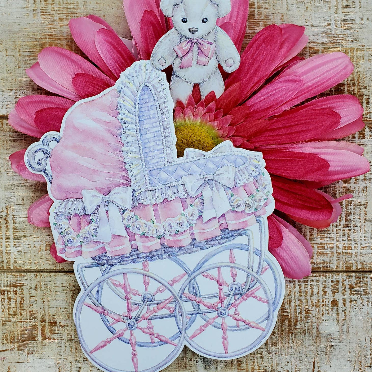 For Arts Sake For Arts Sake Pink Baby Girl Pram Greeting Card - Little Miss Muffin Children & Home