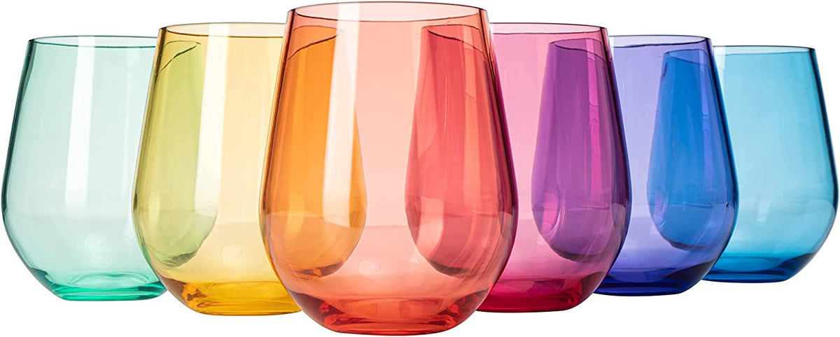 The Wine Savant / Khen Glassware Unbreakable Colored Stemless Acrylic Wine Glasses Set of 6 - Little Miss Muffin Children & Home