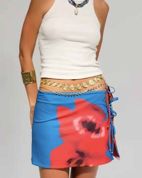 Rosa Clothing Rosa Clothing Sexy Strappy Mini Floral Print Beach Skirt, Blue - Little Miss Muffin Children & Home