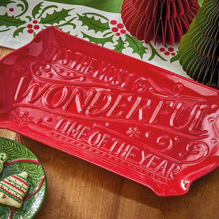 tag Red Earthenware The Most Wonderful Time Of Year Christmas Platter - Little Miss Muffin Children & Home