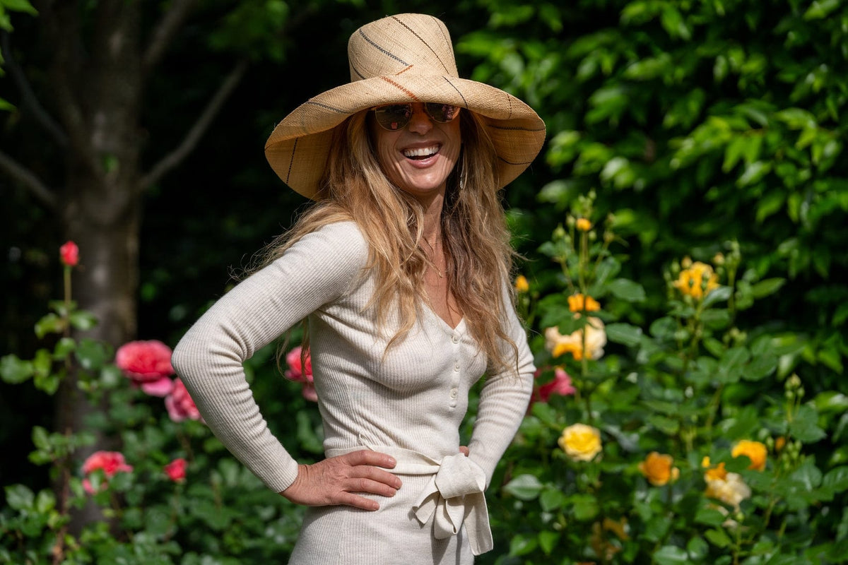 Shebobo Monica 5" Wide Brim Multicolor Pinstripe Packable Straw Sun Hat - Little Miss Muffin Children & Home