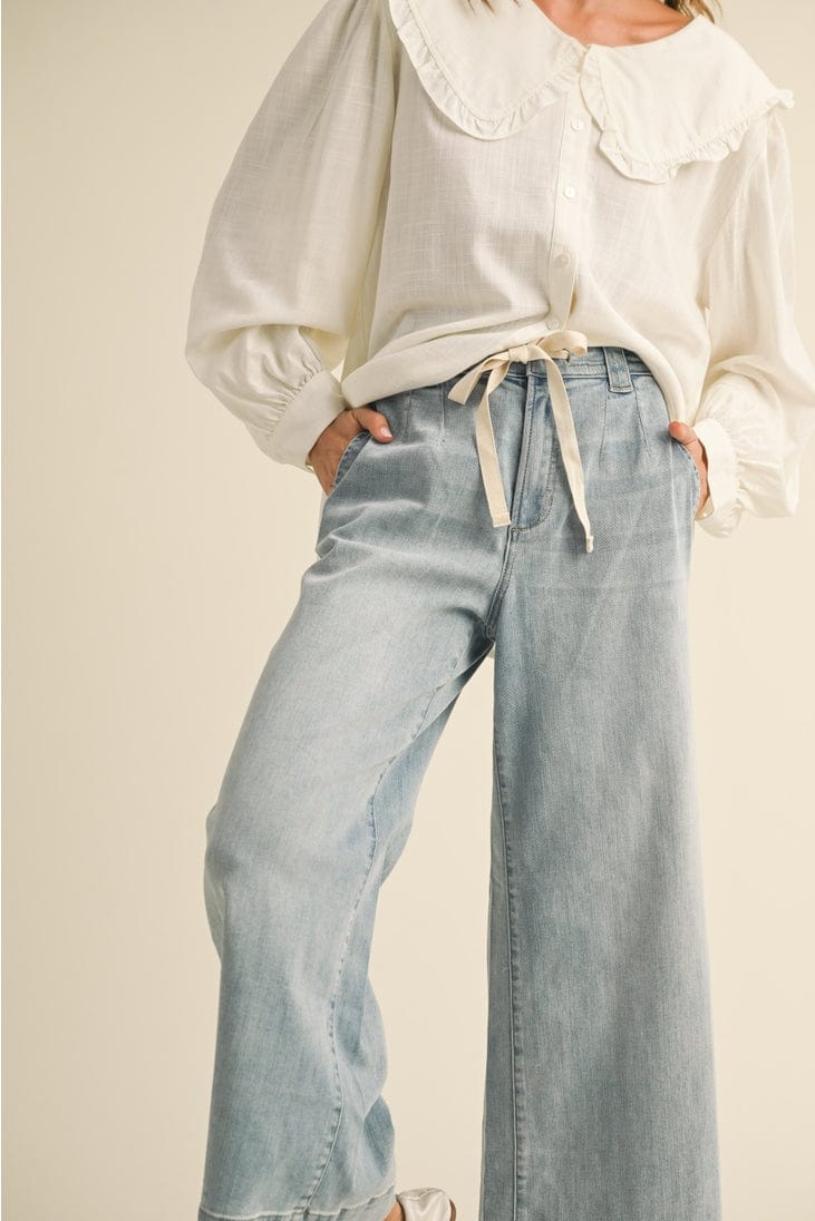 Miou Muse Washed Denim with Tie Front Pants - Little Miss Muffin Children & Home