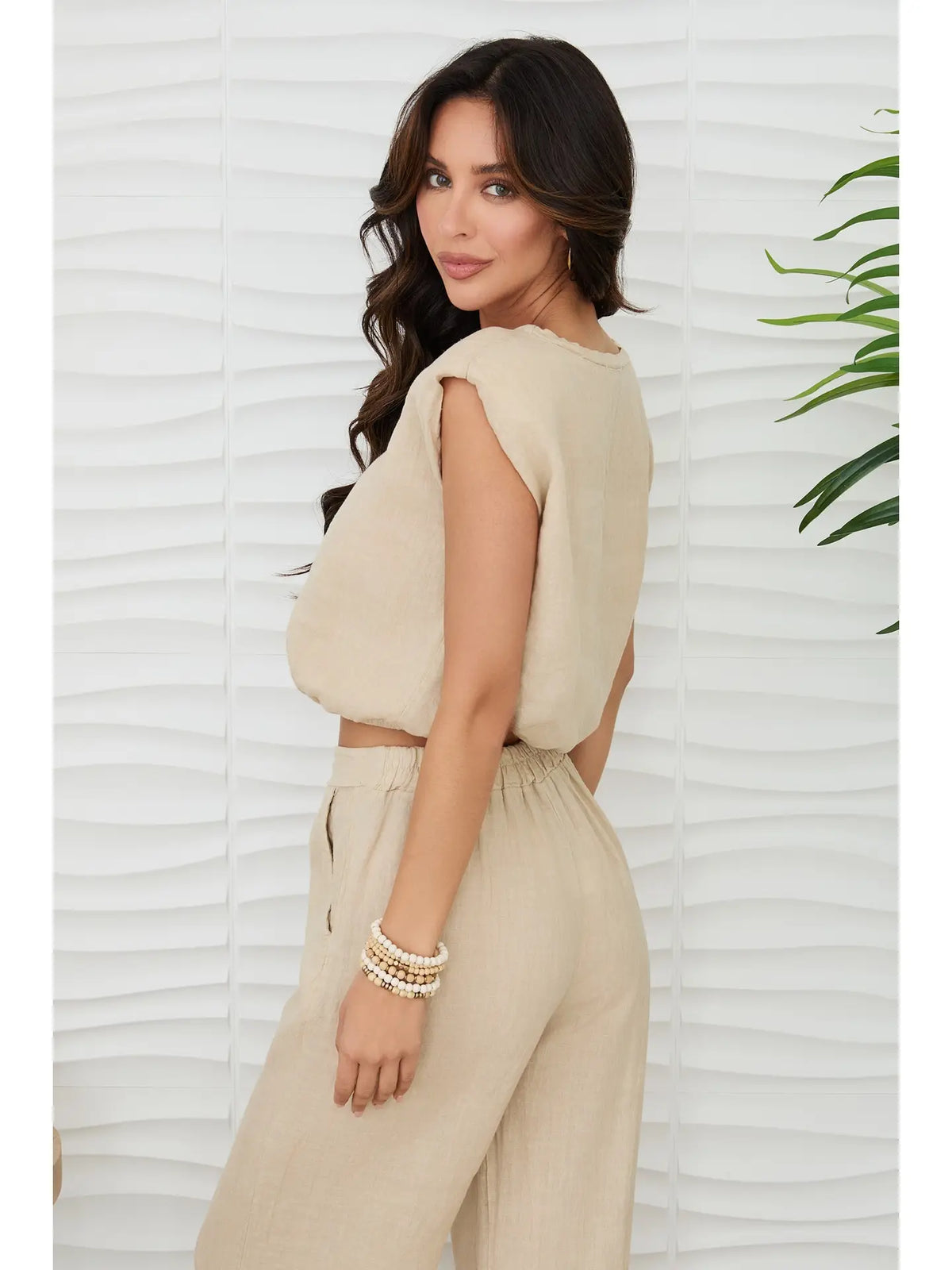 Linen Cropped Blouson Top