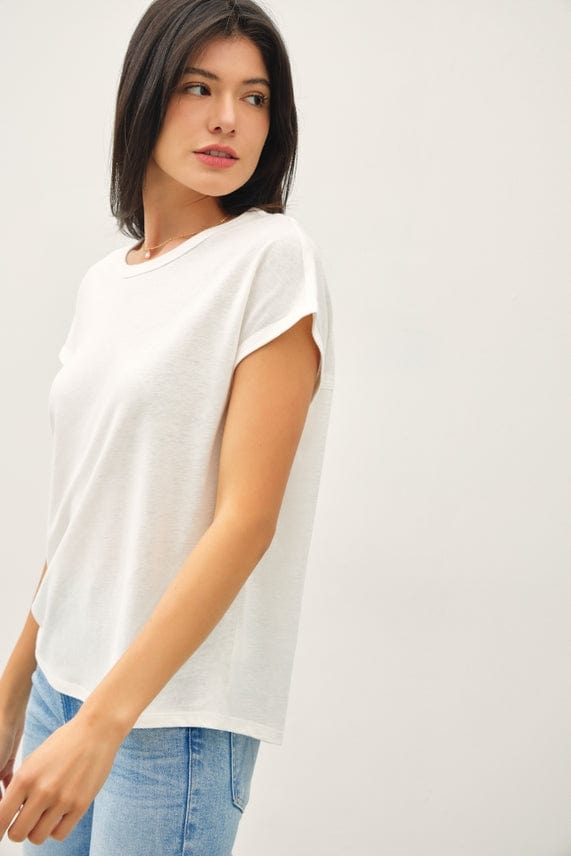 Be Cool Be Cool Boxy Linen Basic Cap Sleeve Tee in Off-White - Little Miss Muffin Children & Home