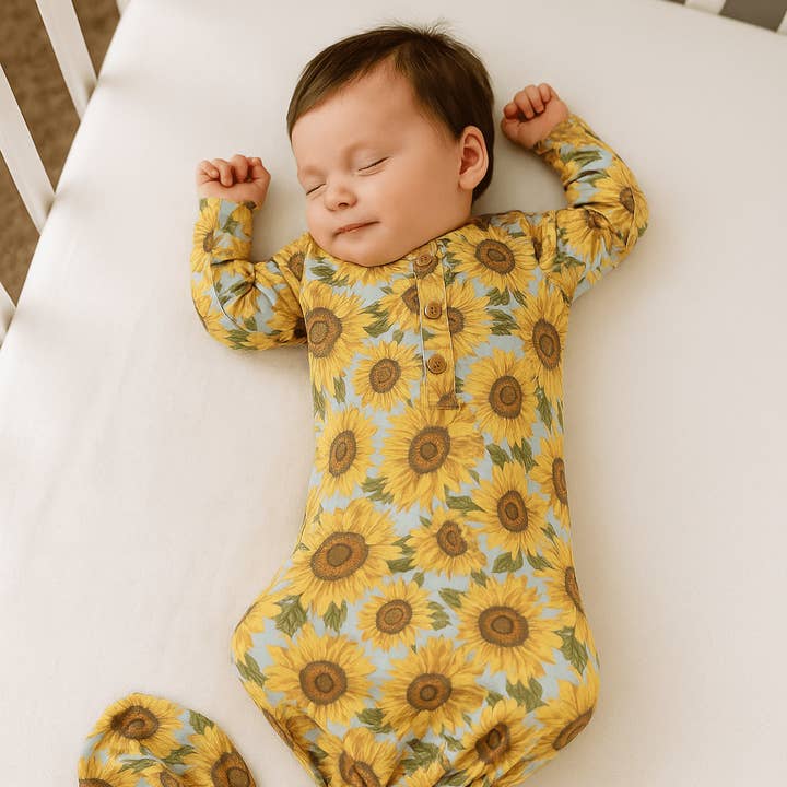 Sweet Bamboo Sammy's Sunflower Knotted Gown - Little Miss Muffin Children & Home