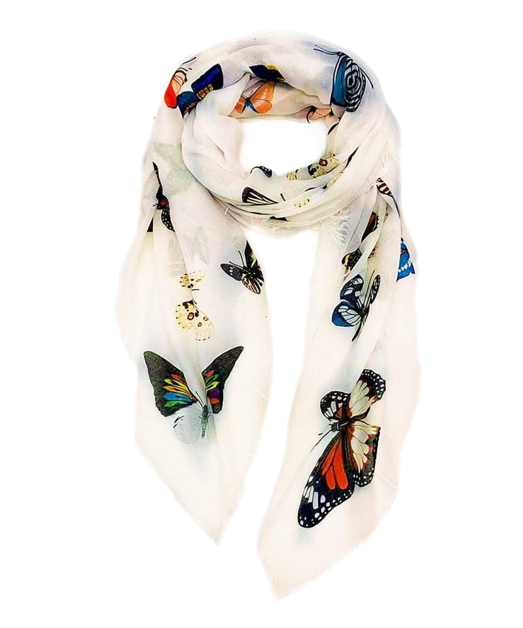 JC Sunny Fashion JC Sunny Signature Multicolor Butterfly Scarf in White - Little Miss Muffin Children & Home