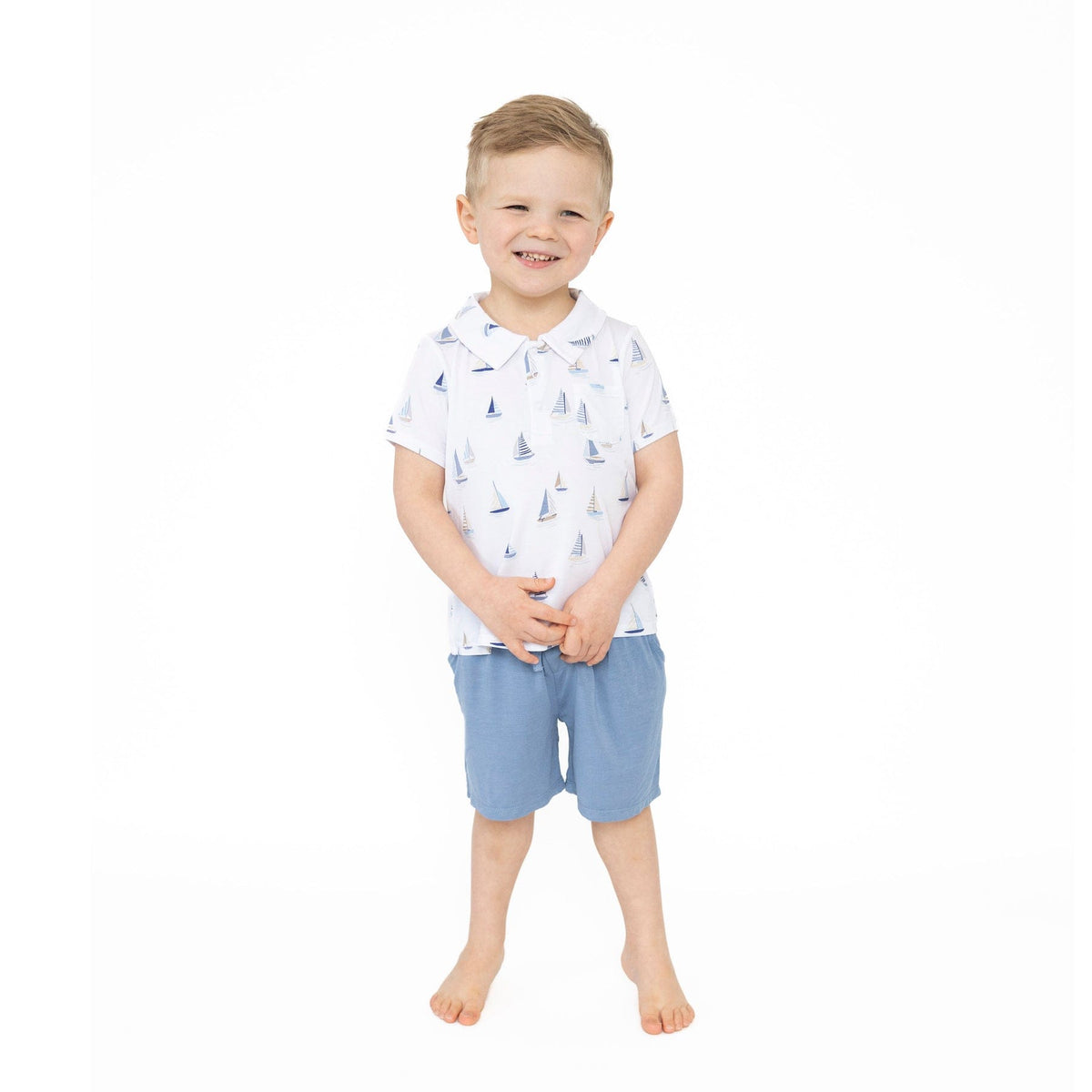 Angel Dear Angel Dear Sailboats Blue Polo Shirt & Short Set - Little Miss Muffin Children & Home