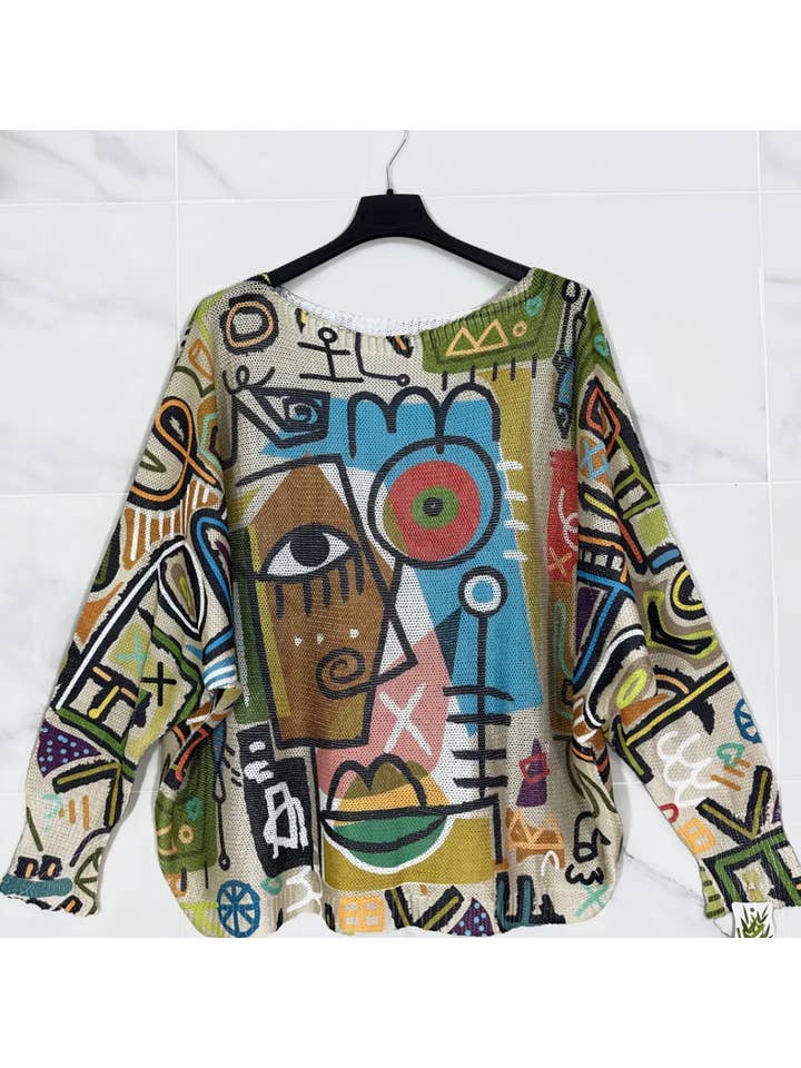 Loowie Loowie Olive Picasso Style Knit Sweater - Little Miss Muffin Children & Home