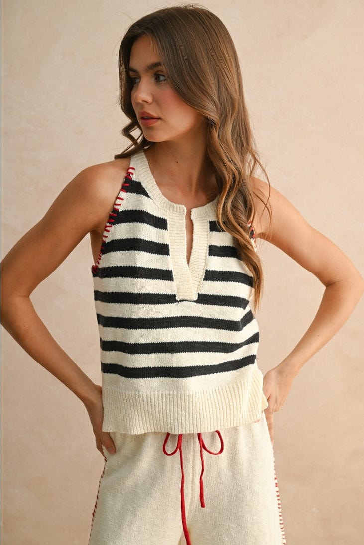 Miou Muse Stitch Detailed Knitted Top Navy Stripe - Little Miss Muffin Children & Home
