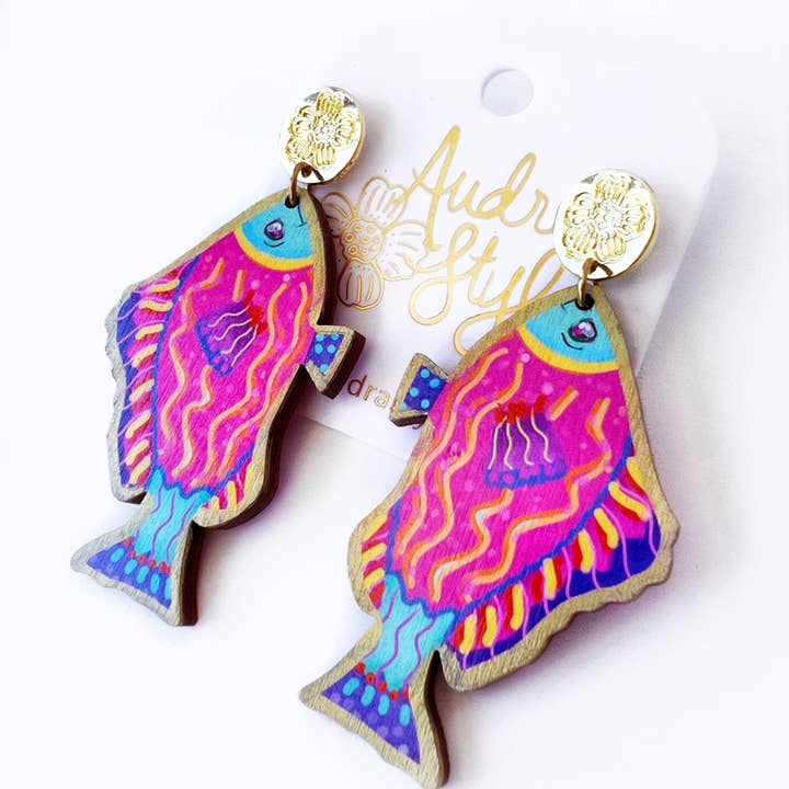 Audra Style Audra Style Pink Colorful Fish Dangle Earring - Little Miss Muffin Children & Home