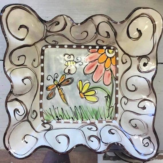 Heartfelt Traditions Heartfelt Traditions Small Plate, Swirl Dragonfly Flowers - Little Miss Muffin Children & Home
