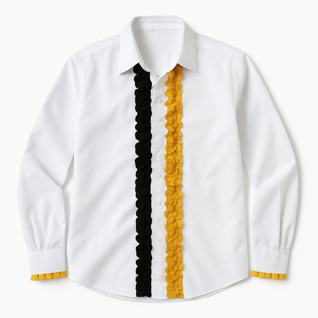 princess polly baby blue dress Ruffle M' Up Black & Gold Ruffle Shirt