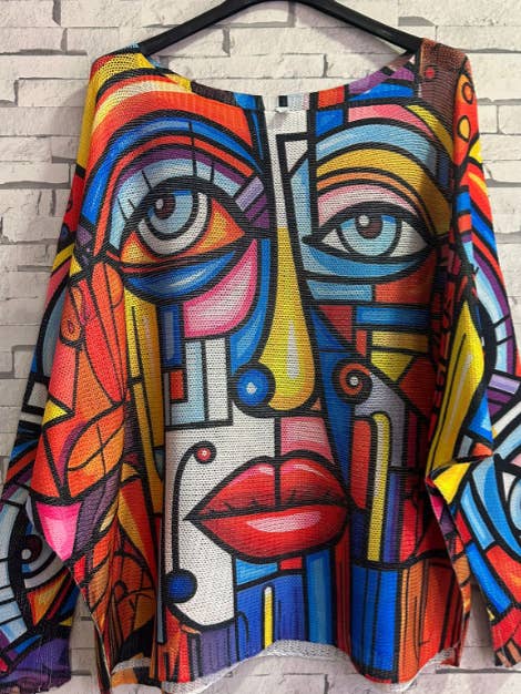 Loowie Picasso Face Knit Sweater | Cubist Art Print | Made in Italy