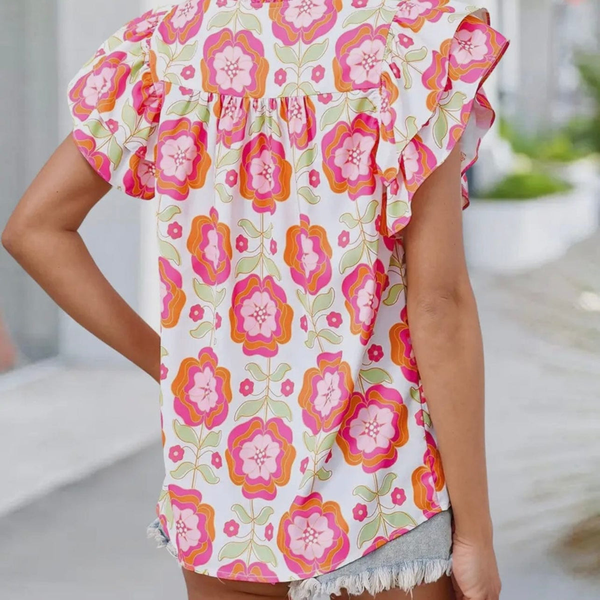 Aapparella Aapparella Floral Ruffled Sleeve Ric-Rac Trim Shift Blouse - Little Miss Muffin Children & Home
