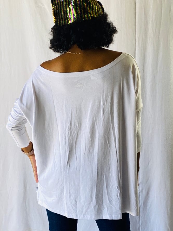 Mardi Gras Creations Mardi Gras Creations Mardi Gras Stripe Off Shoulder Jersey Top in Off White - Little Miss Muffin Children & Home
