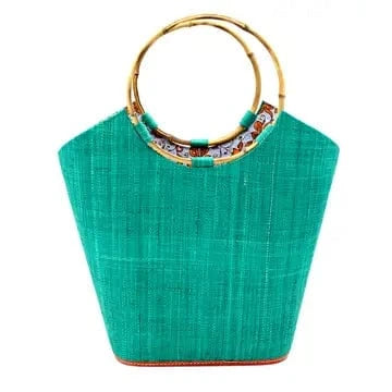 Shebobo Shebobo Teal Carmen Straw Bucket Bag with Bamboo Handles - Little Miss Muffin Children & Home