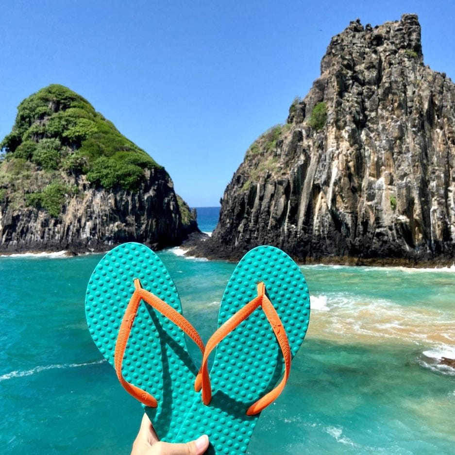 Green Flip Flops Green Flip Flops Women's Sustainable Flip Flops Emerald with Orange Straps - Little Miss Muffin Children & Home