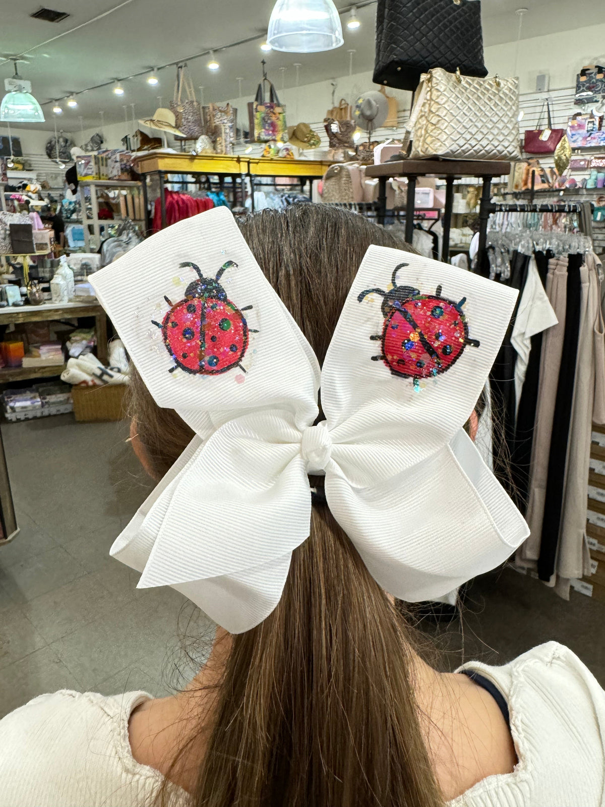 Heidi Davis Heidi Davis Ladybugs Hand Painted Bow Double Glitter - Little Miss Muffin Children & Home