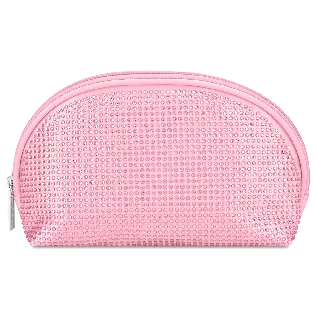Pink Rhinestone Oval Cosmetic Bag