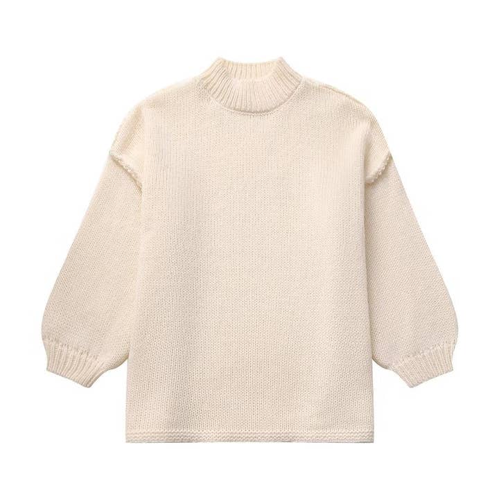 Ivory Ladies Mock Neck Long Sleeves Sweater