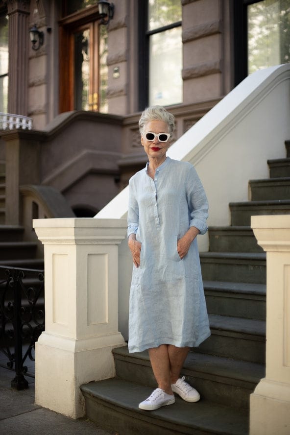 Vikolino Vikolino Linen Emilia Dress in Ice Blue - Little Miss Muffin Children & Home