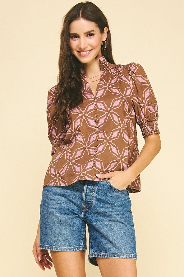 Pinch Cocoa & Pink Geometric Print Blouse - Little Miss Muffin Children & Home